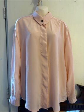Light Blush Button-Down Shirt with Mandarin Collar. 100. Silk
